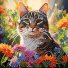 Алмазная мозаика Кот среди цветов, Strateg (18х18 см)