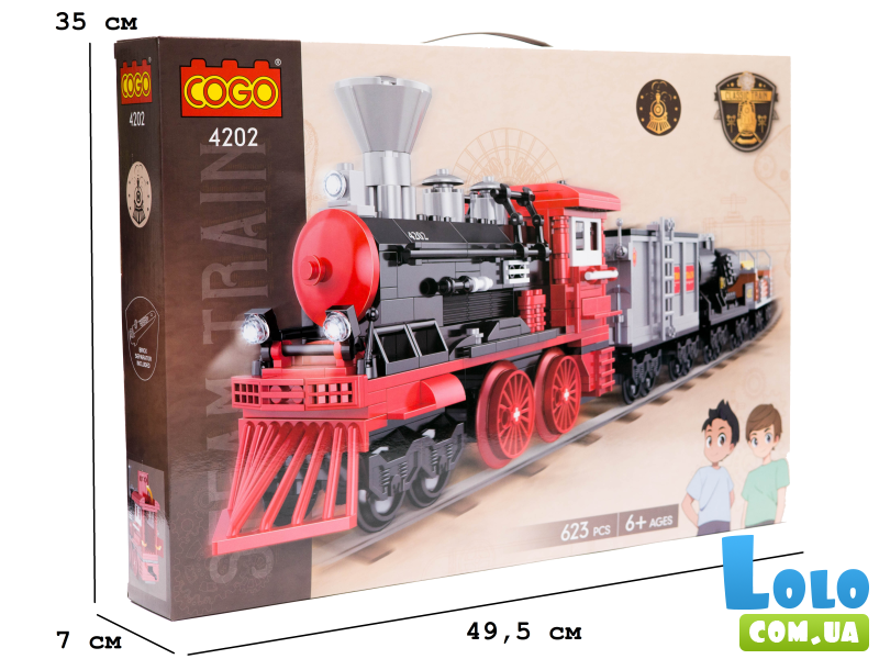 Конструктор Ретро поезд: Паровоз, COGO (4202), 623 дет.