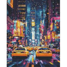 Алмазная мозаика Такси ночного Нью-Йорка, Brushme (40x50 см)