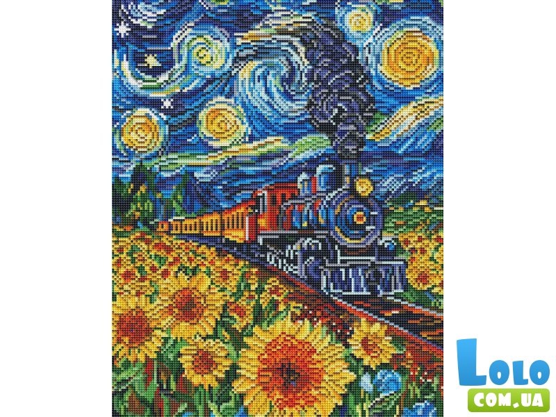 Алмазная мозаика Поезд в подсолнухах, Brushme (40x50 см)