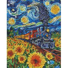 Алмазная мозаика Поезд в подсолнухах, Brushme (40x50 см)