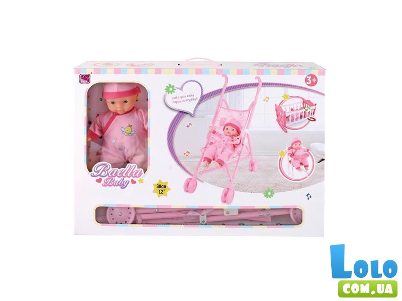 Пупс с коляской и кроваткой