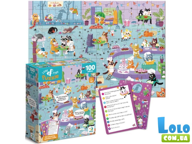 Пазл Кошачье кафе Ищи и находи, DoDo, 100 эл.