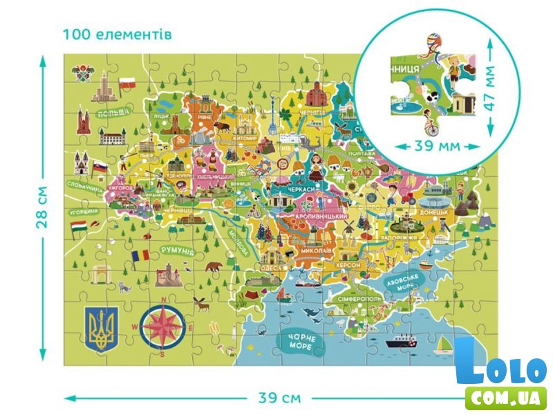 Пазл Карта Украины, DoDo, 100 эл.