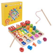 Деревянная развивающая игрушка 4 в 1 (вкладыши, рыбак, сортер, ксилофон)