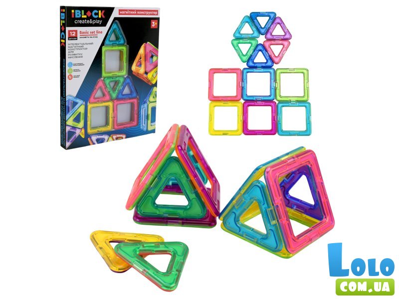 Конструктор магнитный (PL-925-03), iBlock, 12 дет.