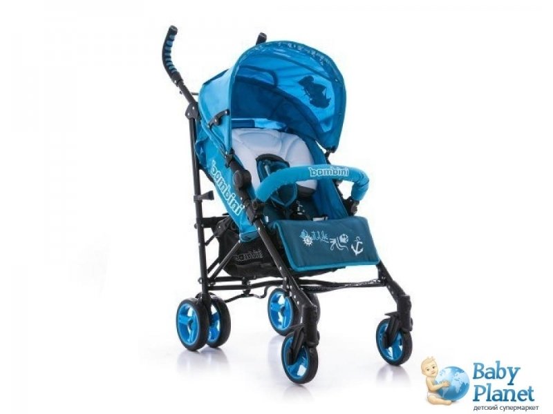 Прогулочная коляска Bambini Stilus Blue Pirat + Footcover Bigger+ Pillow (голубая)