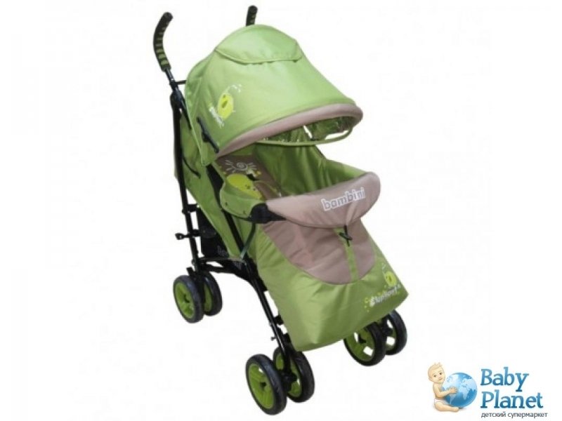 Прогулочная коляска Bambini Superb Green Elephant + Footcover Bigger + Pillow (зеленая)