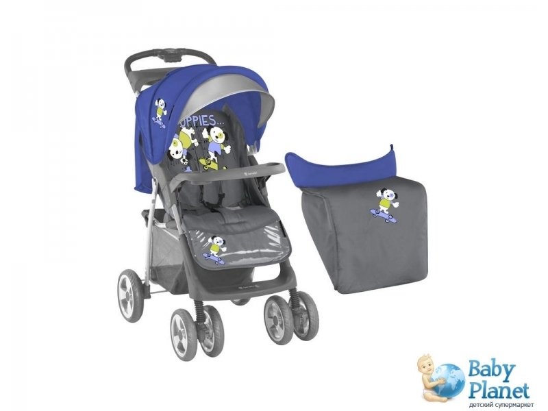 Прогулочная коляска Bertoni Foxy + Footcover Blue&Grey Puppies (синяя с серым)