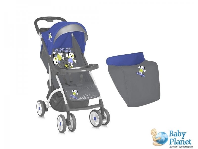 Прогулочная коляска Bertoni Smarty + Footcover Blue&Grey Puppie (синяя с серым)