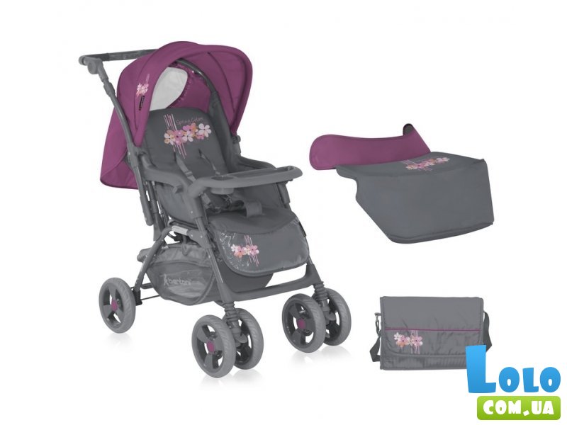 Прогулочная коляска Bertoni Combi Grey&Rose (фиолетовая с серым), с сумкой