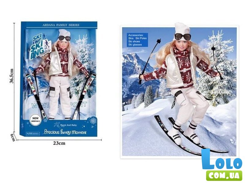 Кукла шарнирная Лыжница с аксессуарами