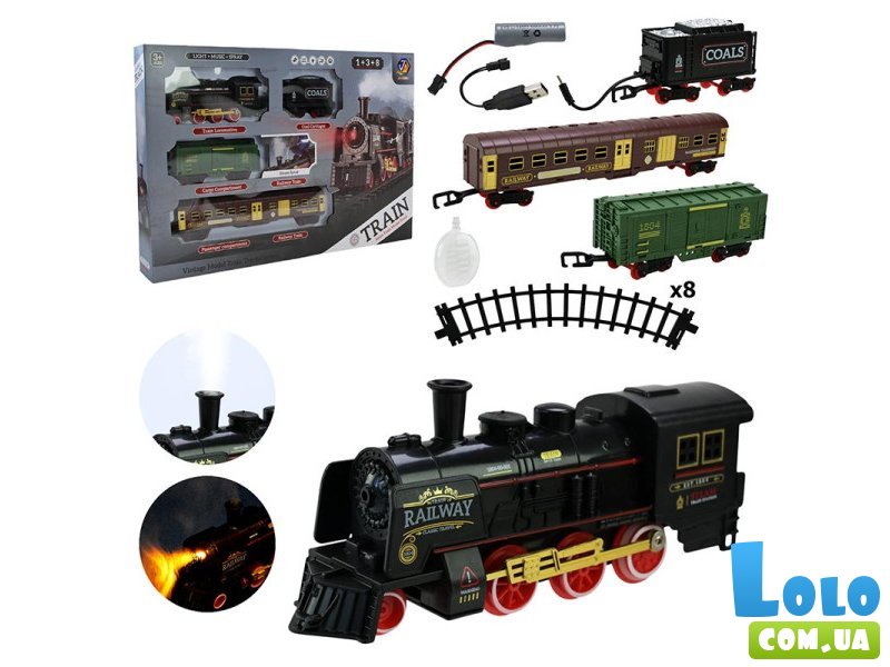 Железная дорога с локомотивом и вагонами