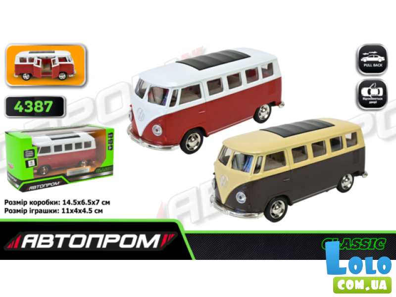 Машина металлическая Volkswagen T1, Автопром (в ассортименте)
