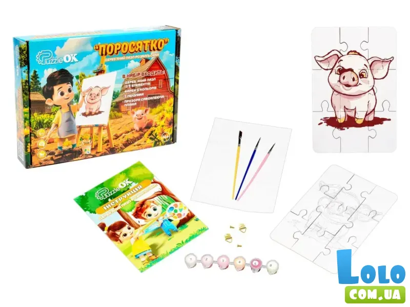 Деревянный пазл-раскраска Поросенок, Puzzleok (А5)