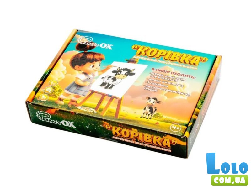 Деревянный пазл-раскраска Коровка, Puzzleok (А5)