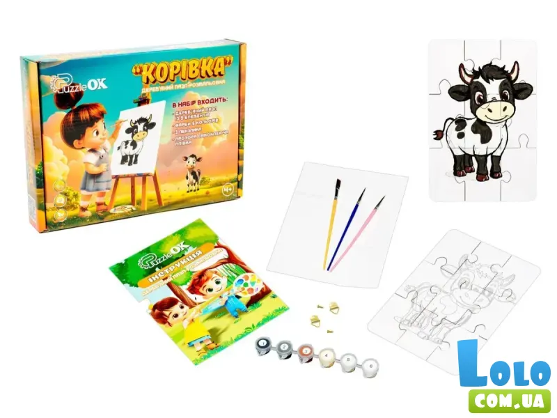 Деревянный пазл-раскраска Коровка, Puzzleok (А5)