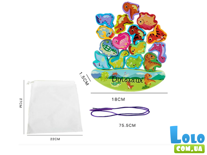 Деревянная шнуровка-балансир Динозавры (в ассортименте)