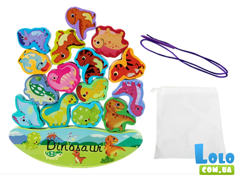 Деревянная шнуровка-балансир Динозавры (в ассортименте)