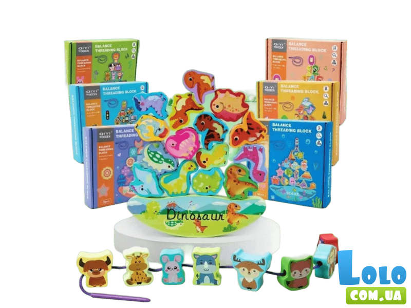 Деревянная шнуровка-балансир Динозавры (в ассортименте)