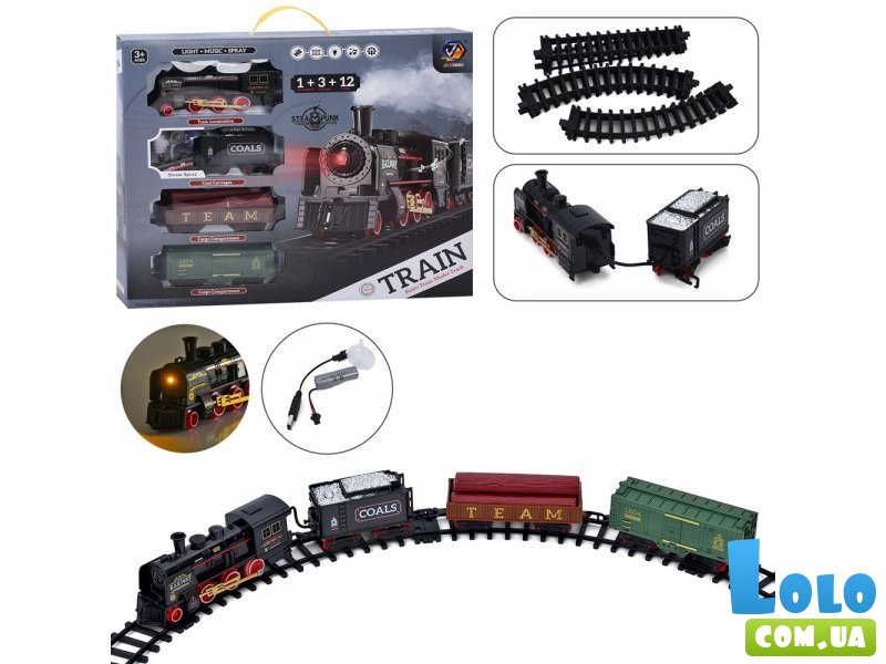 Железная дорога с локомотивом и вагонами