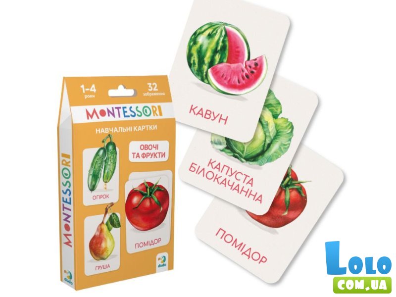 Набор учебных карточек Монтессори: Овощи и фрукты, DoDo
