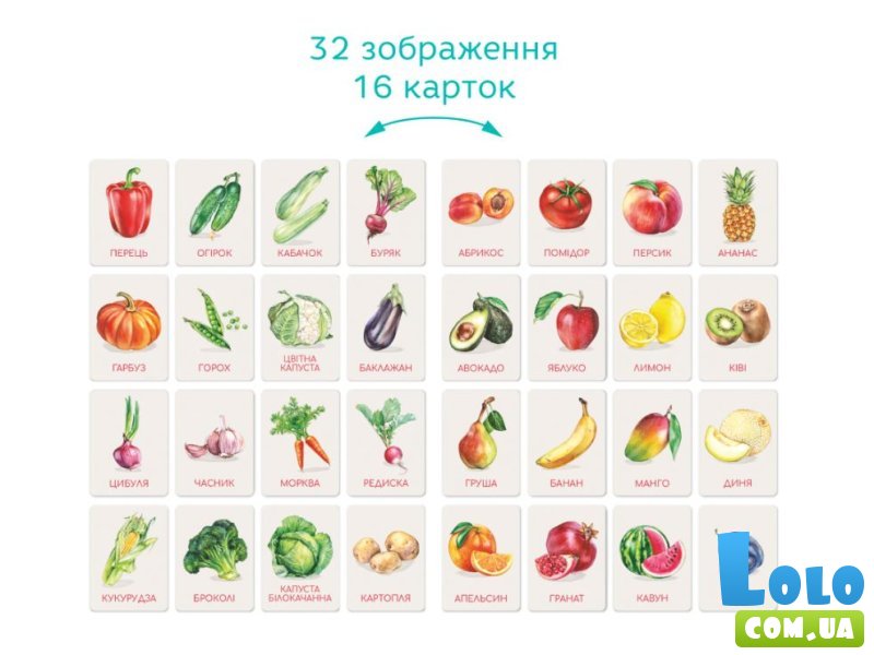 Набор учебных карточек Монтессори: Овощи и фрукты, DoDo