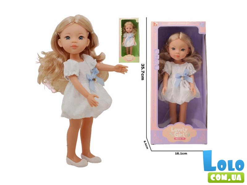 Кукла в платье с голубым бантом, 33 см