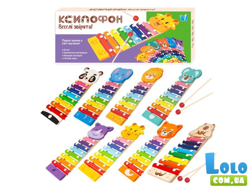 Деревянный ксилофон Животные, WToys (в ассортименте)