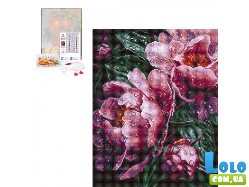 Алмазная мозаика Розовые пионы под дождем, (40х50 см)