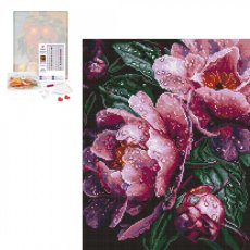 Алмазная мозаика Розовые пионы под дождем, (40х50 см)