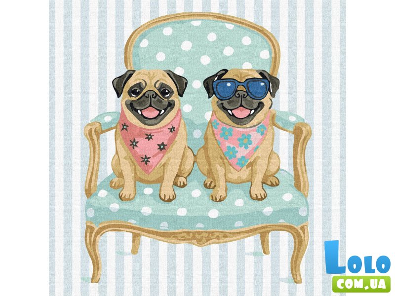 Картина по номерам Мопсы, Идейка (40x40 см)