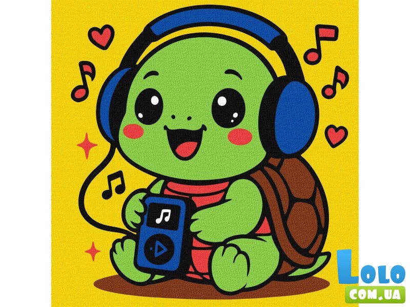 Картина по номерам Черепашка слушает музыку, Идейка (25х25 см)