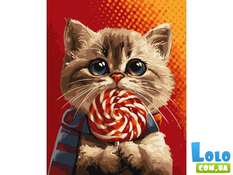 Картина по номерам Котик с конфетой, Идейка (40х50 см)