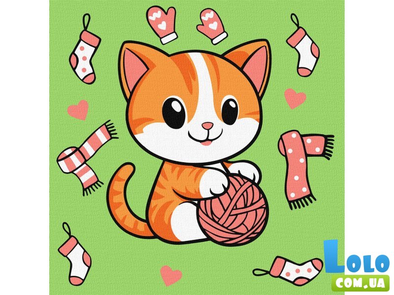 Картина по номерам Котик и клубочек, Идейка (25х25 см)