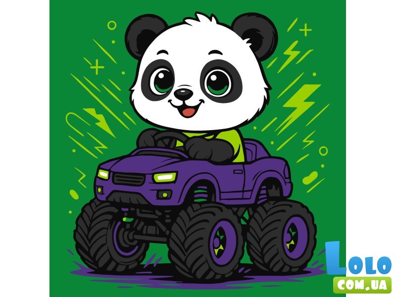 Картина по номерам Панда на машине, Идейка (25х25 см)