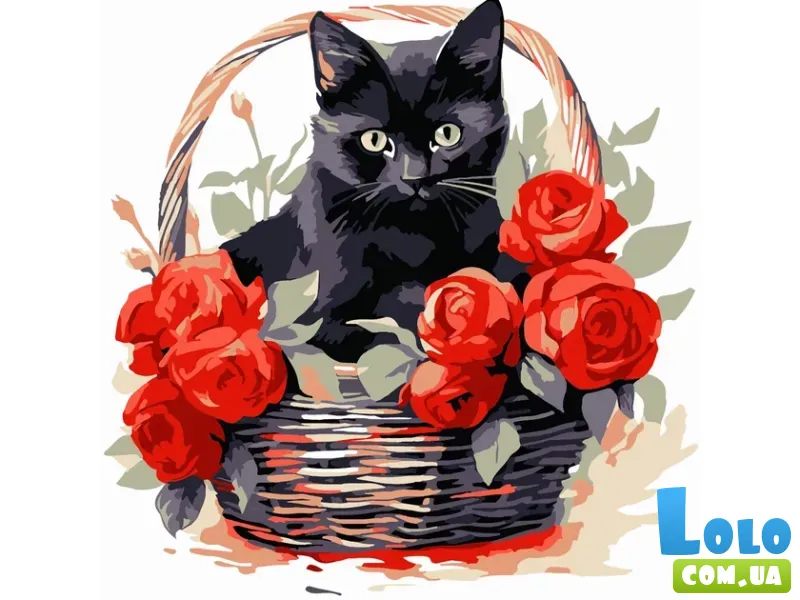 Картина по номерам Черная кошка с розами, Strateg (20х20 см)