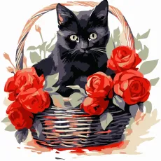 Картина по номерам Черная кошка с розами, Strateg (20х20 см)