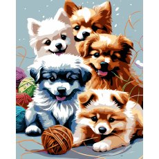 Картина по номерам Игривые щенки на черном фоне, Strateg (40х50 см)