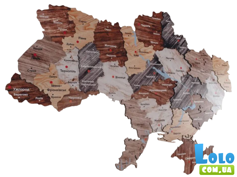 Деревянный пазл Карта Украины настенная двухслойная, PuzzleOK, 43 эл.