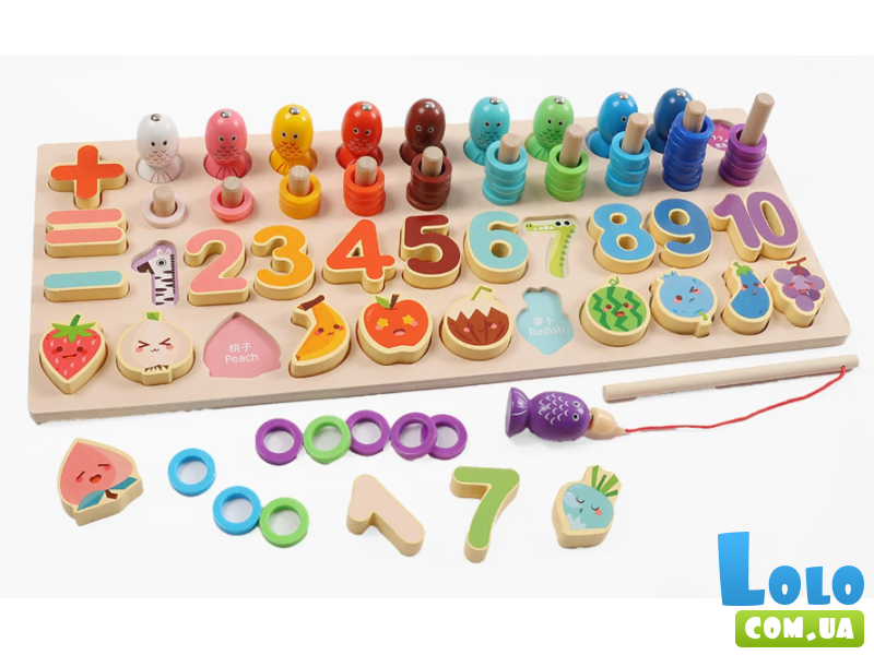 Деревянная логическая доска с магнитной рыбалкой Фрукты и овощи