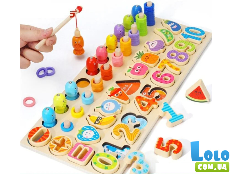 Деревянная логическая доска с магнитной рыбалкой Фрукты и овощи