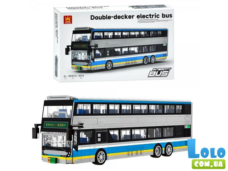 Конструктор Электрический двухэтажный автобус, Wange (4974), 491 дет.