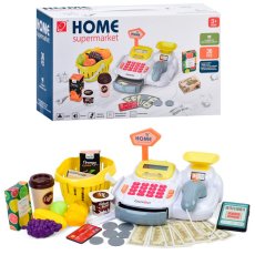 Кассовый аппарат с корзиной и продуктами