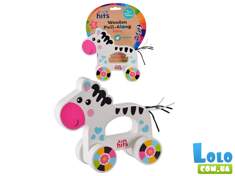 Деревянная каталка Зебра, Kids Hits
