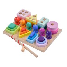 Деревянный сортер 3 в 1 Геометрические фигуры и магнитной рыбалкой