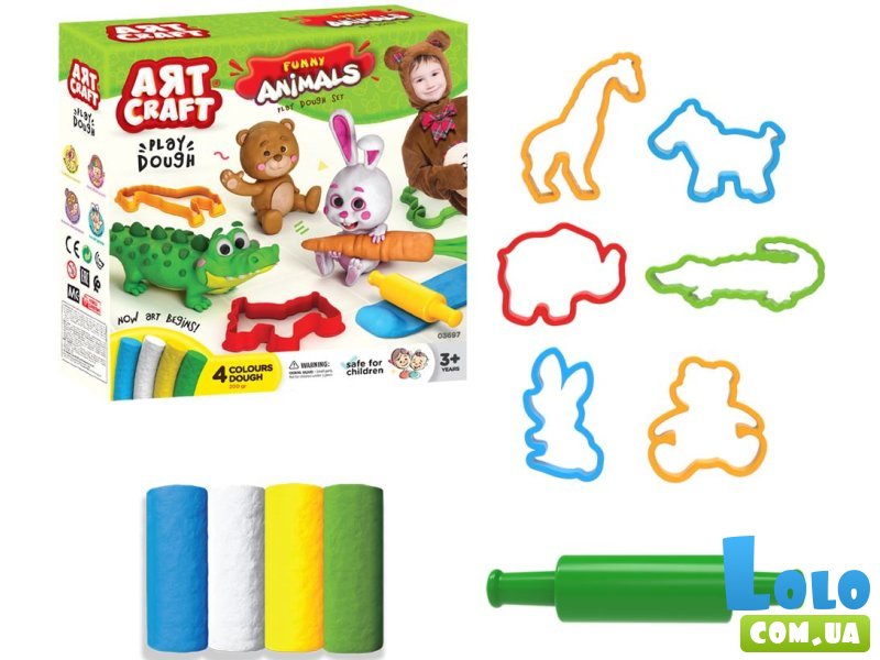 Тесто для лепки Веселые зверьки, Dede, 4 цвета