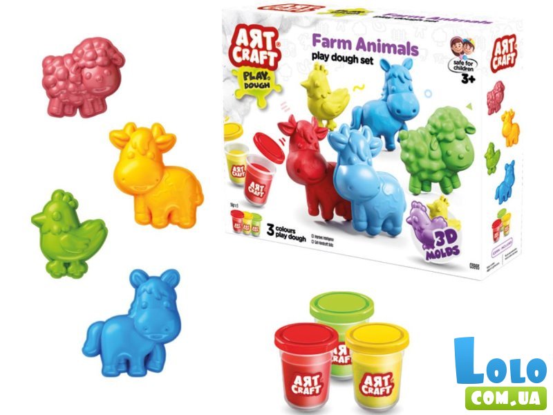 Тесто для лепки Животные, Dede, 3 цвета