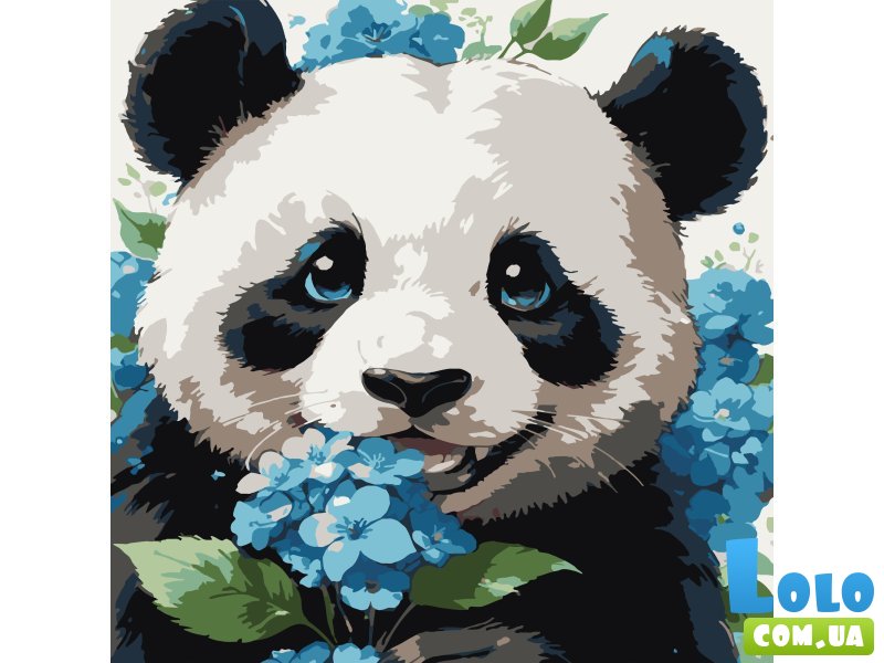 Картина по номерам Панда среди цветов, Strateg (30х30 см)
