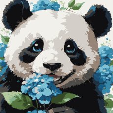 Картина по номерам Панда среди цветов, Strateg (30х30 см)
